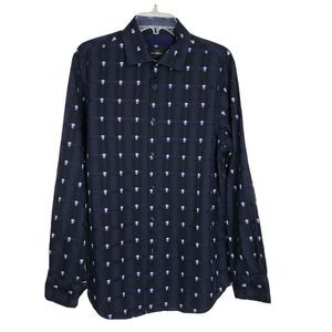 Parc 81 Mens Shirt Large Blue Printed European Fabric Button Long Sleeve Cotton